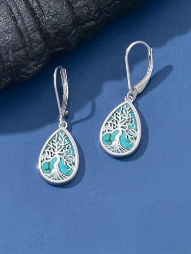 Dorunmo s925 Sterling Silver Western Dangle Drop Earrings Birthday Jewelry Gifts for Women - style: Turquoise+Tree of life