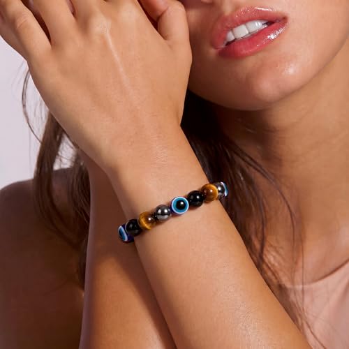 Fesciory Evil Eye Bracelet for Women, Gold Plated Adjustable Chain Jewelry | Blue Evil Eye Charm Bracelet, Lucky Amulet Symbolism, Dainty Adjustable Chain, Daily wear, Jewelry gifts - color: Blue-1