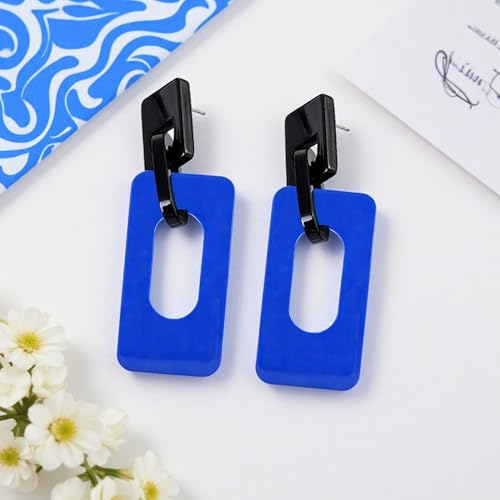 Boho Lightweight Retro Simple Acrylic Splicing Rectangle Earrings for Women Creative Exaggerated Statement Dangle Drop Earrings Jewelry - color: Black Blue