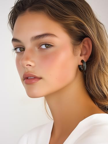 PROSTEEL Chunky Hoop Earrings for Women 14K Gold Plated/Black/Silver | 20/30/40/50/60/70/80mm Stainless Steel Thick Big Round Hoop with Waterproof and Non Tarnish Trendy Jewelry with Gift Box - color: 2. Black, size: 20MM