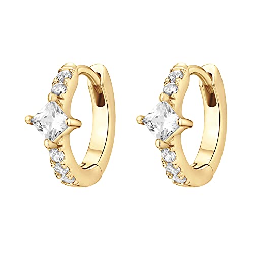 PAVOI 14K Gold Plated 925 Sterling Silver Cubic Zirconia Huggie Earrings | U-Shaped Snake Solitaire Small Round Huggie Stud Fashion Hoop Earrings for Women - style: Princess