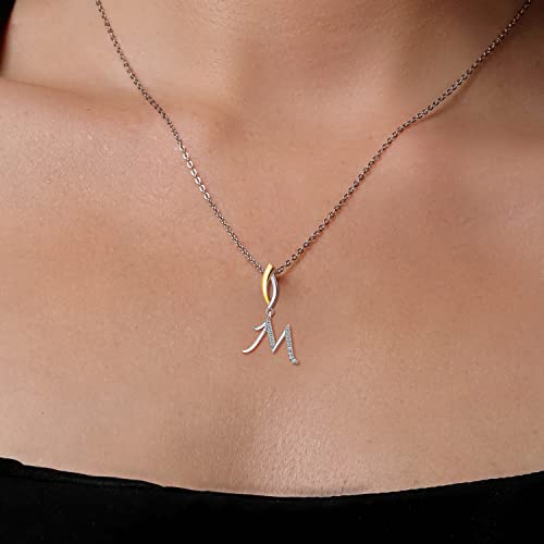 Gem Stone King Initial Pendant Necklace Letter A to Z Alphabet | 925 Sterling Silver | White Moissanite | Gift Women Mother's Day Christmas Wife Mom Girlfriend Anniversary Birthday | By Keren Hanan - style: Initial M