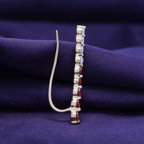 Floating Curved Bar One Piece Left Ear Crawler Earrings With Birthstone | White CZ In 14K Yellow Gold Over Sterling Silver - color: Simulated Garnet