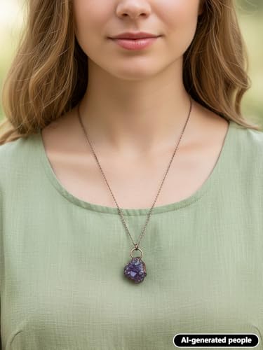 Top Plaza Raw Amethyst Necklaces for Women Healing Crystal Stone Retro Irregular Amethyst Cluster Pendant Necklaces Natural Gemstone Purple Necklace Spiritual Jewelry Gifts - color: Amethyst Cluster