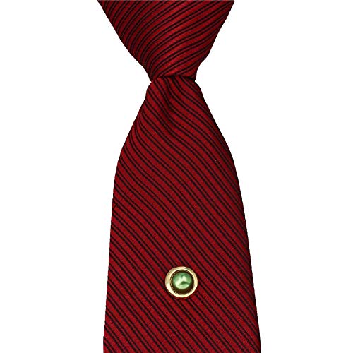 AMITER Crystal/Pearl Tie Tack with Chain, Gold Mens Tie Pin Necktie Pins Lapel Pin for Wedding Birthday Anniversary Party - color: 24k Gold+Green Imitation Pearl