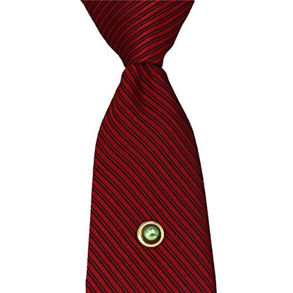 AMITER Crystal/Pearl Tie Tack with Chain, Gold Mens Tie Pin Necktie Pins Lapel Pin for Wedding Birthday Anniversary Party - color: 24k Gold+Green Imitation Pearl