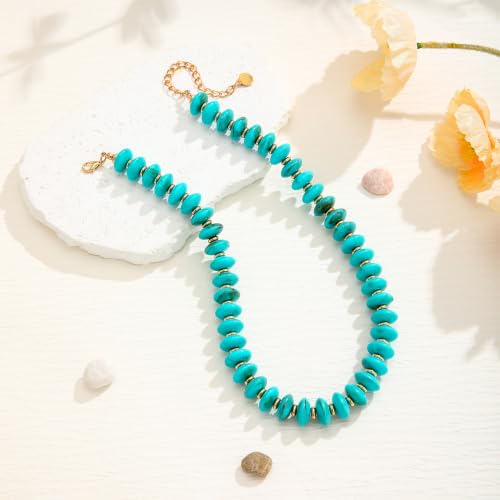 Resin Chunky Beaded Necklace for Women,Vacation Jewelry | Acrylic Beads,Boho Summer Beach Handmade Jewelry,Trendy Bold Statement Beaded Necklace,Birthday Gift for Women - color: Turquoise