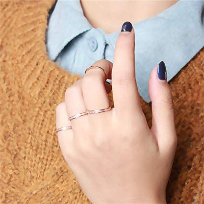 Women's Stainless Steel 2mm Thin Stacking Midi Rings Silver Rose Gold Sand Blast Finish Engagement Wedding Bands Size 3 to 10 - color: Rose Gold