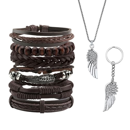 6-12PCS Braided Faux Leather Bracelet Punk Cuff Wrap Bracelets for Men Women Adjustable - color: A4