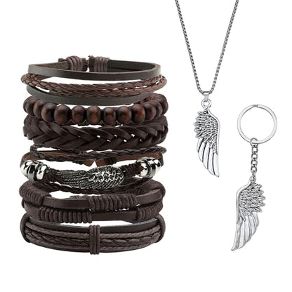 6-12PCS Braided Faux Leather Bracelet Punk Cuff Wrap Bracelets for Men Women Adjustable - color: A4
