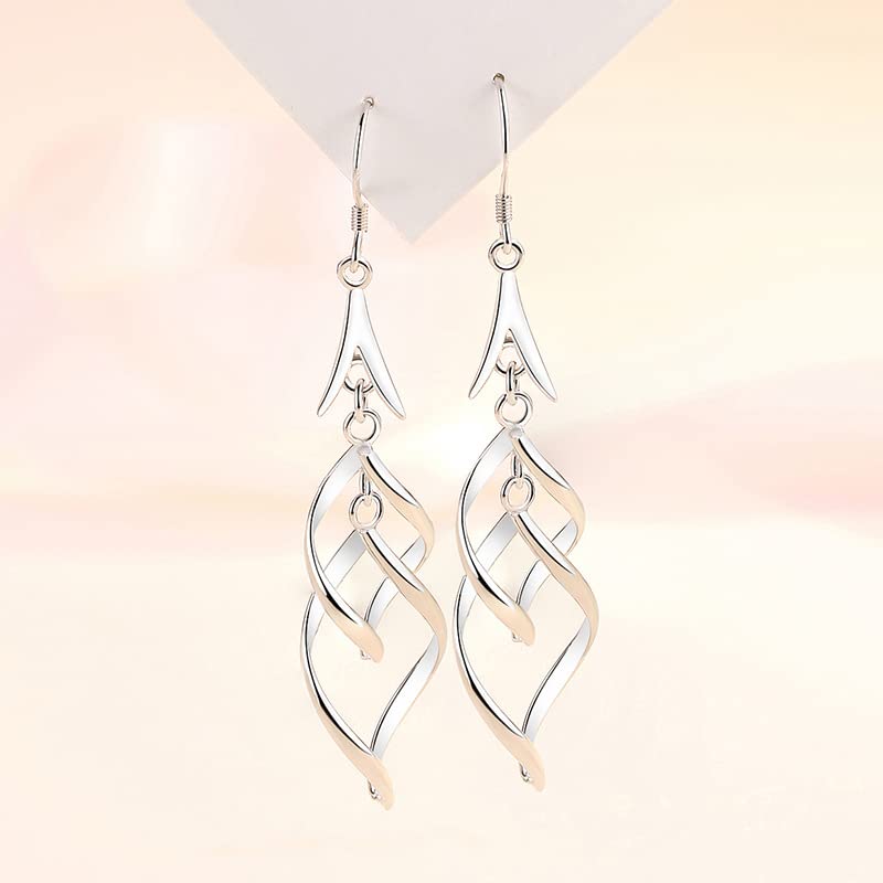 Linear Swirl Wire Earrings For Women dangling Boho Dangle Drop - color: Silver-Linear Swirl Wire EarringsEiffel