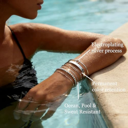 6Pcs Gold Bangle Bracelets for Women 14K Gold Plated Non Tarnish Waterproof Fashion Trendy Stackable Chunky and Thin Bracelet Sets for Women - color: Sliver