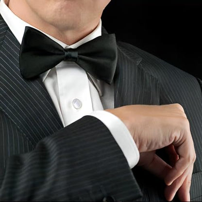 Mens Cufflinks and Tuxedo Shirt Studs Set with Gift Box - color: Silver/Fritillaria