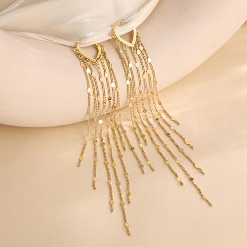 Robaice Long Gold Dangle Earrings for Women, 14K Plated Tassel Earring | Gold Chain Dangling Earrings, Trendy Drop Prom Earring, Lightweight Statement Party Jewelry, Gift for Women - style: B-dangle tassel chains, gold