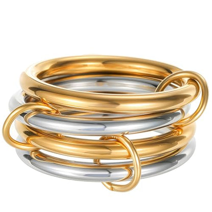 Jude Jewelers Stainless Steel 4-in-1 Stacking Wedding Bands Promise Anniversary Statement Ring - color: Silver Gold