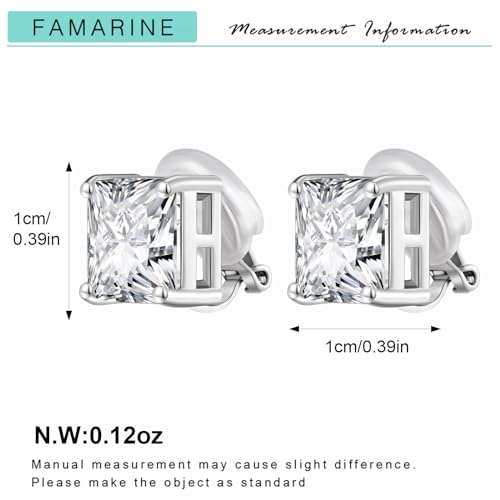 FAMARINE CZ Clip on Earrings for Women Clip Earring Non-pierced Earrings - style: Big Square Silver