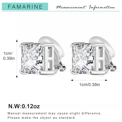 FAMARINE CZ Clip on Earrings for Women Clip Earring Non-pierced Earrings - style: Big Square Silver