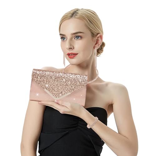YYW 4 Pieces Women Evening Handbags Clutch Purse Bag with Rhinestone Crystal Jewelry Set for Wedding Party - color: Champagne