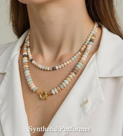 CASDAN 2Pcs Natural Gemstone Beaded Choker Necklaces for Women | Boho Colorful Beads Choker,Natural Stone Surfer Beach Necklaces,Handmade Summer Jewelry,Charm Trendy Necklaces - color: Earth Color