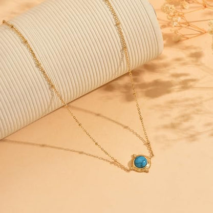 Dainty Gold Waterproof Choker Necklaces for Women Daily Wearing - color: Turquoise-CZ-GD