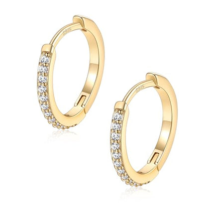 FaithHeart 925 Sterling Silver Post Small CZ Huggie Hoop Earrings for Women | Hypoallergenic Small Cubic Zirconia Hoop Earrings, Silver/Black/Gold/Rose Gold Huggie Earrings, 8-20mm with Gift Box - color: Gold, size: 12mm