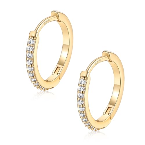 FaithHeart 925 Sterling Silver Post Small CZ Huggie Hoop Earrings for Women | Hypoallergenic Small Cubic Zirconia Hoop Earrings, Silver/Black/Gold/Rose Gold Huggie Earrings, 8-20mm with Gift Box - color: Gold, size: 12mm