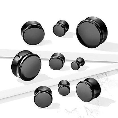 Pierced Owl - Natural Black Obsidian Stone Double Flared Plug Gauges, Sold as a Pair - style: 11mm (7/16")