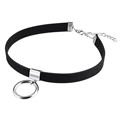 PAURO Women's Black Velvet Ribbon Choker Necklace for with Gold/Silver O | Stainless Steel,Classic Charm Jewelry - color: Circle-Silver