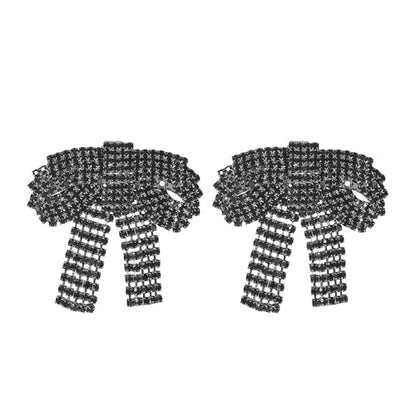 Rhinestone Earrings Dangling for Women Sparkly Silver Dangle Earrings Girls Long Chandelier Earrings Tassel Lightweight Ear Studs Cubic Zirconia (KE001S-W) - color: Bow BXE013BK