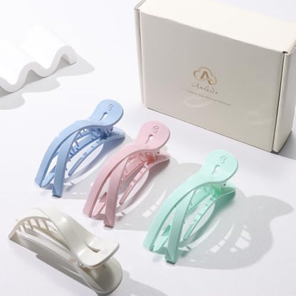 Large Flat Hair Clips for Women, French Claw Clips for Thick Hair | Strong Hold Hair Clips for Styling, Driving, Daily Wear | White, Pink, Purple, Green - color: White, Pink, Purple, Green
