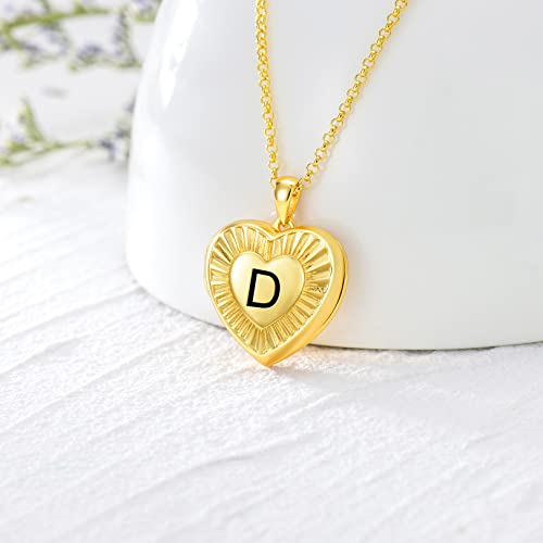 SOULMEET 10K 14K 18K Solid Yellow Gold/Plated Gold Locket Radiation Initial Heart Locket Necklace that Holds Pictures Personalized Photo Locket Necklace Alphabet A-Z - style: D-locket+photo