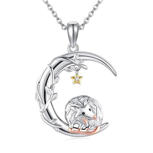 YAFEINI Moon Animal Necklace S925 Sterling Silver Owl/Fox/Red Panda/Possum/Snake/Dachshund Pendant Necklace Animal Jewelry Gifts for Women Mom Wife - style: POSSUM