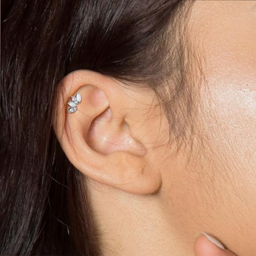 Lantine G23 Titanium Helix Piercing Jewelry Opal 16g Flat Back Stud Earrings Climber Labret Cartilage Tragus Daith Piercing Jewelry - color: Opal+Cz, size: 16g 8mm