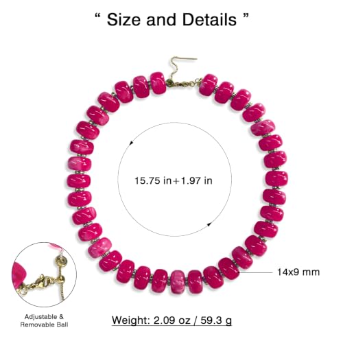 Colorful Chunky Resin Beaded Choker Necklaces for Women | Multicolor Beads, Sturdy Metal Chain, Adjustable, Detachable, Lightweight, Summer Beach Boho, Trendy Statement Jewelry Gift - color: Rose Red