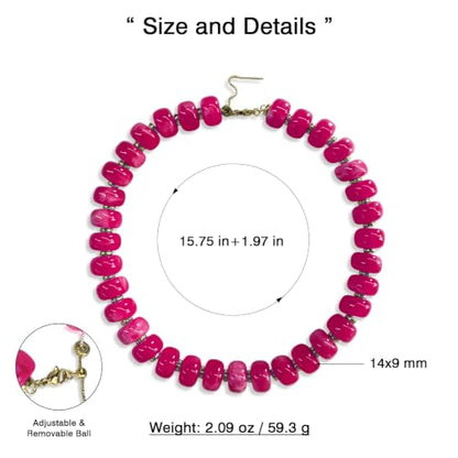 Colorful Chunky Resin Beaded Choker Necklaces for Women | Multicolor Beads, Sturdy Metal Chain, Adjustable, Detachable, Lightweight, Summer Beach Boho, Trendy Statement Jewelry Gift - color: Rose Red