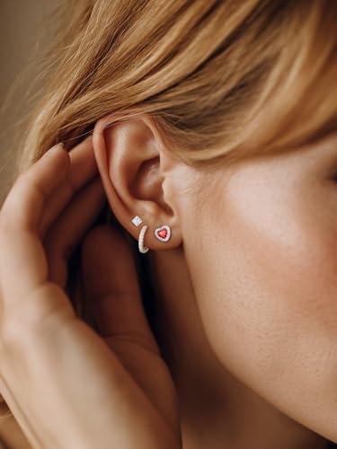 Bestyle 8mm Small Birthstone Earrings for Women with Hypoallergenic Sterling Silver Post,Sparkle Heart/Round Womens Studs Earrings, Great Birthday/Christmas/Anniversary Jewelry for Wife Mother - color: 07. July Ruby-Heart