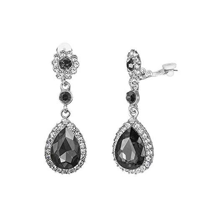 Gorgeous Austrian Crystal Rhinestone Wedding Bridal Teardrop Drop Dangle Earrings - color: Gray