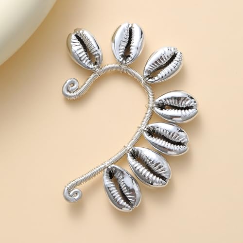 Wellike Gold Ear Cuffs For Women Non Piercing Single Clip On Earrings 18k Gold/Silver Plated Handmade Cuff Earrings Hypoallergenic Waterdrop Cowrie Shell Jewelry - color: KKWE580-S