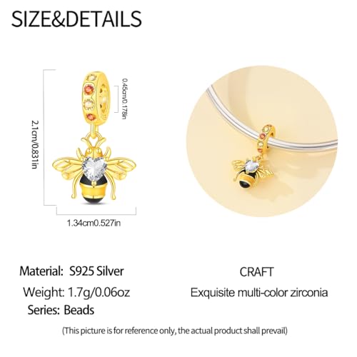 925 Sterling Silver Charms for Bracelets and Necklaces Beads Jewelry Charms for Women - color: Gold Bee Charms