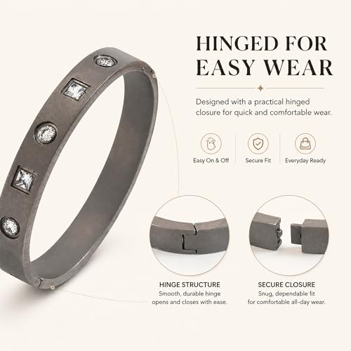 ZEZE++ Gold cuff bracelets for women - Mother of Pearl and Cubic Zirconia Bangle, High Polished Stainless Steel, Perfect for Wedding, Party, and Gift for Her - color: Titanium steel