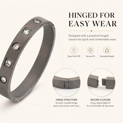 ZEZE++ Gold cuff bracelets for women - Mother of Pearl and Cubic Zirconia Bangle, High Polished Stainless Steel, Perfect for Wedding, Party, and Gift for Her - color: Titanium steel