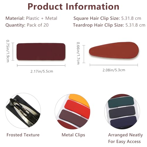 Matte Snap Hair Clips for Girls and Women, 20 Pcs Cute Solid Candy Color Hair Barrettes, Lightweight and Durable Hair Accessories