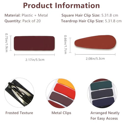 Matte Snap Hair Clips for Girls and Women, 20 Pcs Cute Solid Candy Color Hair Barrettes, Lightweight and Durable Hair Accessories