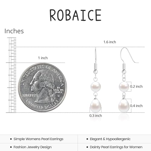 Robaice Pearl Earrings for Women, 14K Gold Plated Dangle Drop Earrings | Small Pearl Drop Huggie Hoop Earrings, Hypoallergenic Dainty Gold Earrings, Wedding Jewelry Gifts for Women Trendy - style: silver two pearl earrings