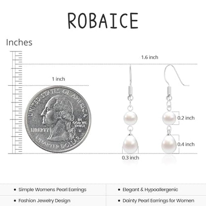 Robaice Pearl Earrings for Women, 14K Gold Plated Dangle Drop Earrings | Small Pearl Drop Huggie Hoop Earrings, Hypoallergenic Dainty Gold Earrings, Wedding Jewelry Gifts for Women Trendy - style: silver two pearl earrings