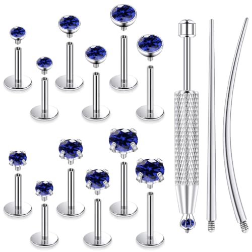 F136 Titanium 20/18/16g Flatback Earrings Nose Lip Rings Jewelry - color: Blue, size: 16g