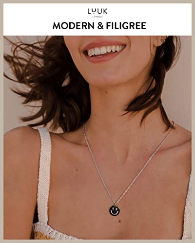 LUUK LIFESTYLE Stainless steel necklace with pendant and HAPPINESS card, 20” adjustable length, lucky charm, friendship chain, Valentine's Day gift, birthday, women's jewelry, silver, gold, rosegold - color: Silver, size: Smiley