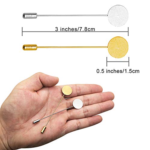 60Pcs Flat Round Tray Lapel Pin,Stainless Steel Safety Pins Stick Pins Brooch Pin Needle Suit Tie Hat pin Scarf Badge for DIY Costume Jewelry Making Accessories - color: Gold, Silver
