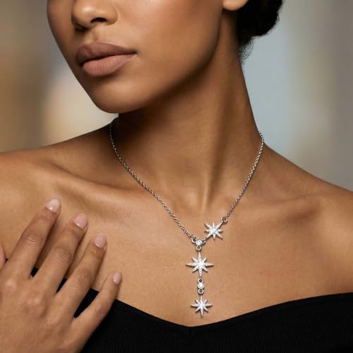 Lariat Gold Necklace for Women, Dainty Long Necklace Gold/Silver Plated Y-Shaped Pendant Necklace, Trendy Drop Necklaces Simple Gold Jewelry Gifts For Women - style: Star-Silver