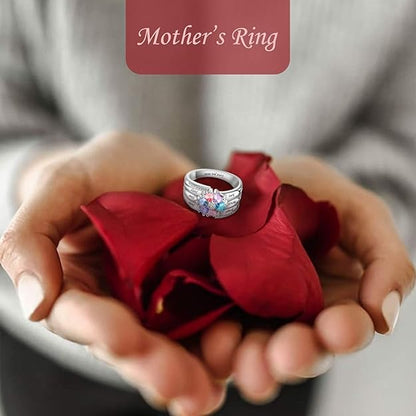 Custom Multi-Stone Family Ring 925 Sterling Silver/10K/14K/18K Gold Colored Personalized (2-8 stones) Birthstone Engraved Ring for Women Mom Wife Jewelry Gifts - style: Six Stone